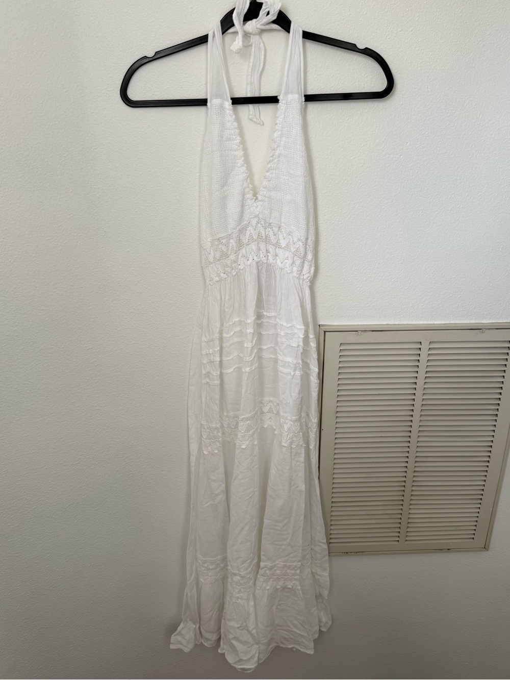 NWT White Halter Maxi Dress with Crochet Detail - 100% Cotton